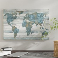 East Urban Home 'World Map on Wood' Print on Canvas UBHM8241