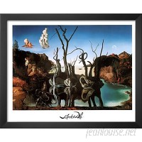 Buy Art For Less 'Swans Reflecting Elephants White Border' by Salvador Dali Framed Graphic Art BYAR1317