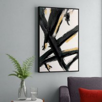 Orren Ellis 'Black and Gold Abstract Brushstrokes' Framed Acrylic Painting Print on Canvas ORNE6371