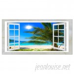 DesignArt Window Open to Beach with Palm Graphic Art on Wrapped Canvas ESIG8381