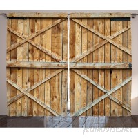 East Urban Home Rustic Traditional Wooden Timber Door with Vertical and Cross Planks Farmhouse Antique Photo Graphic Print Text Semi-Sheer Rod Pocket Curtain Panels EABN8237