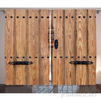 East Urban Home Rustic Wooden Door with Iron Metal Padlock Gate Exit Enclosed Space of Building Picture Graphic Print Text Semi-Sheer Rod Pocket Curtain Panels EABN8097