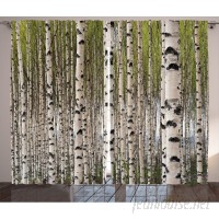 East Urban Home Tree Nature Theme Design Birch Trees with Leaves in Spring Pattern Tranquil Forest Digital Print Graphic Print Text Semi-Sheer Rod Pocket Curtain Panels EABN8167