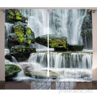 East Urban Home Waterfall Majestic Waterfall Blocked with Massive Rocks with Moss on Them Graphic Print Text Semi-Sheer Rod Pocket Curtain Panels EABN8193