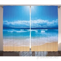 Latitude Run Coney Beach Seascape Theme Landscape of the Beach and the Cloudy Sky in Summer Digital Print Graphic Print Text Semi-Sheer Rod Pocket Curtain Panels LRUN5071