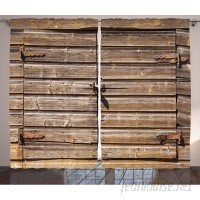 Loon Peak Berry Rustic Old Wooden Aged Barn Door with Padlock Abandoned Vintage Farmhouse Rural Village Photo Graphic Print Text Semi-Sheer Rod Pocket Curtain Panels LNPK8110