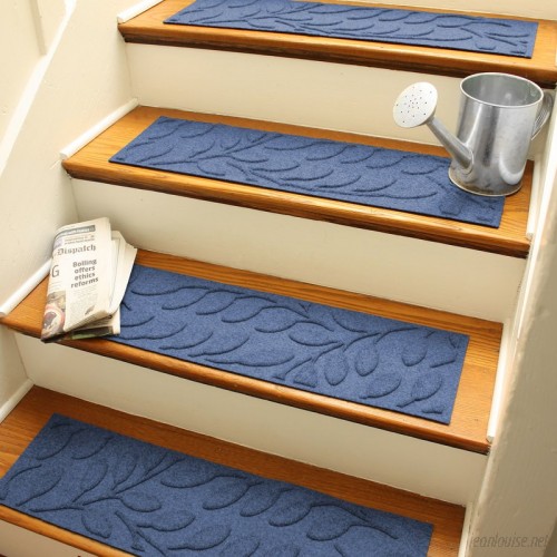 Bungalow Flooring Aqua Shield Navy Brittany Leaf Stair Tread WDK1456