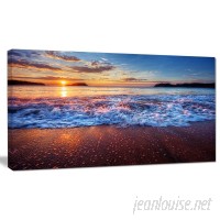 DesignArt 'Blue Sea Waves during Sunset' Photographic Print on Wrapped Canvas DOSK4569