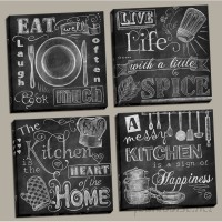 Darby Home Co 'Beautiful, Fun, Chalkboard Kitchen Signs; Messy Kitchen, Heart of the Home, Spice of Life, and Cook Much' 4 Piece Framed Graphic Art Print Set DRBH5697